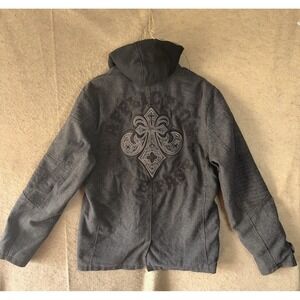 Affliction Black Premium Coat Jacket Sz‎ M Gray Fleece Lined Removable Hood